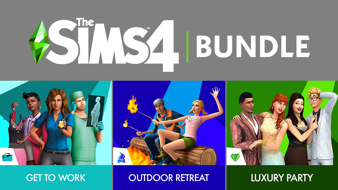 The Sims 4 Bundle - Get to Work, Outdoor Retreat, Luxury Party Stuff DLCs Origin CD Key $54.2
